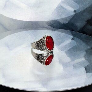 Victor Byway Mens Etched Silver Ring Red Turquoise Simulate Size 10 Gift Boxed